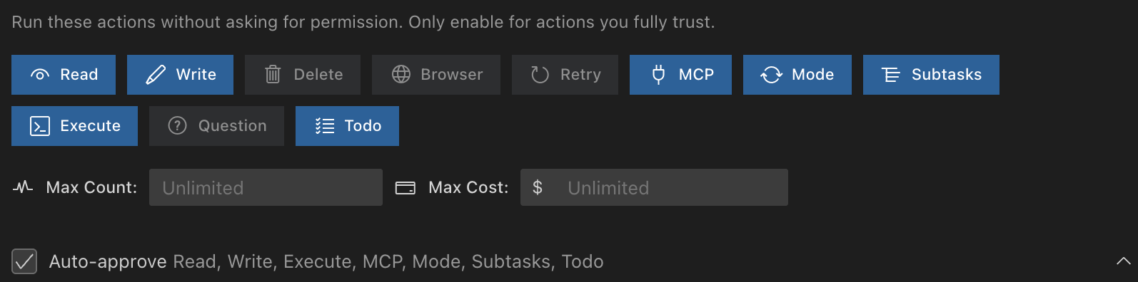 Auto-approve toolbar expanded state