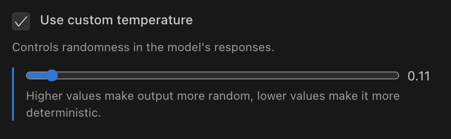 Temperature setting in Kilo Code settings panel