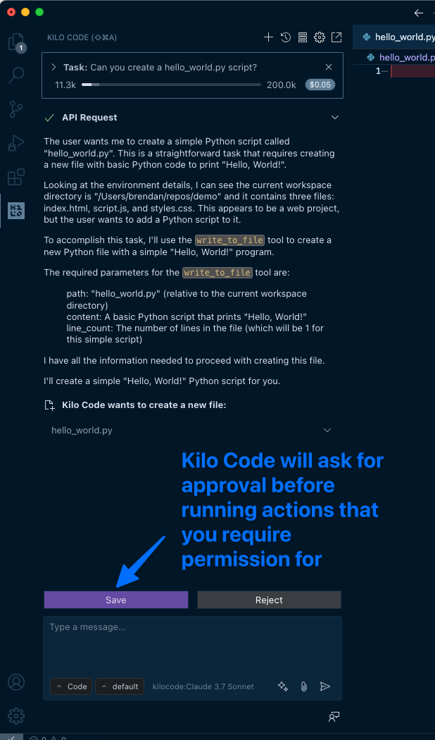 Reviewing a proposed file creation action