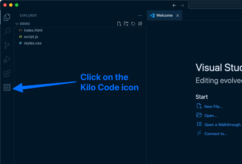 Kilo Code icon in VS Code Primary Side Bar